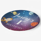 銀河系ロケットをテーマにしたキッズ1st誕生日パーティー ペーパープレート (アングル)