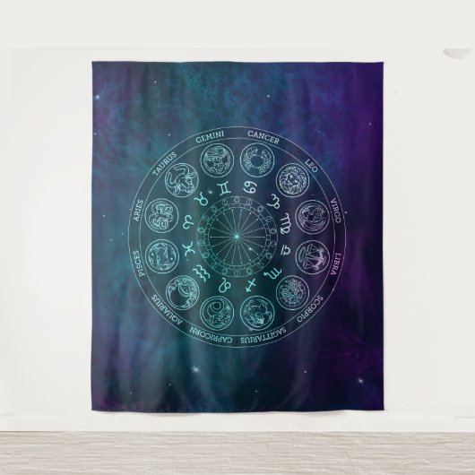 銀河系占星〔占星術の〕十二宮図シンボルや象徴 タペストリー (正面)