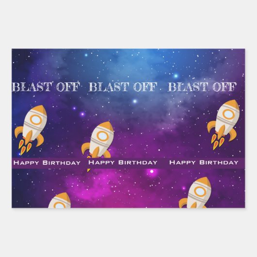銀河系宇宙をテーマにした誕生日パーティー ラッピングペーパーシート (正面)