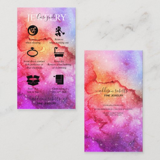 銀河系宇宙スターズウルトラバイオレットピンクジュエリー気に 名刺 (正面/裏面)