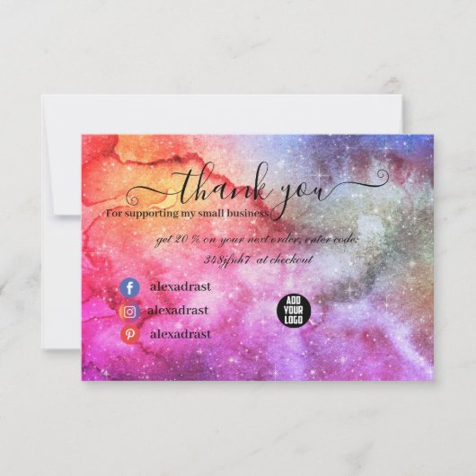 銀河系宇宙スターズウルトラバイオレットピンク星雲 サンキューカード (正面)