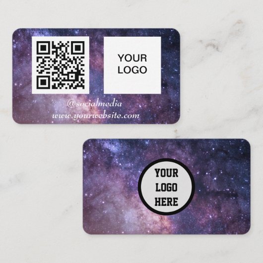 銀河系宇宙ソーシャルメディアQRコードパープルモダン 名刺 (正面/裏面)