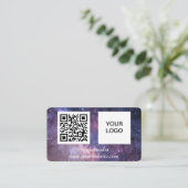 銀河系宇宙ソーシャルメディアQRコードパープルモダン 名刺 (スタンド正面)