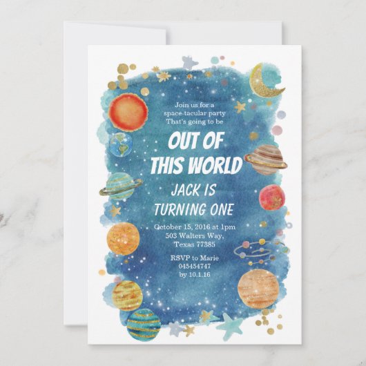 銀河系宇宙パーティー宇宙惑星誕生日 招待状 (正面)