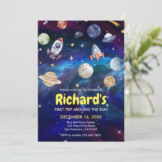 銀河系宇宙ファーストのまわりにトリップザサン誕生日 招待状 (スタンド正面)