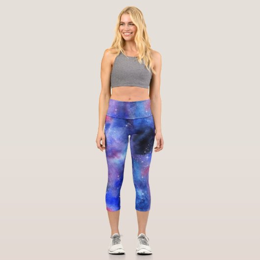銀河系宇宙ブルーパープルカプリヨガレギンス カプリレギンス (正面)