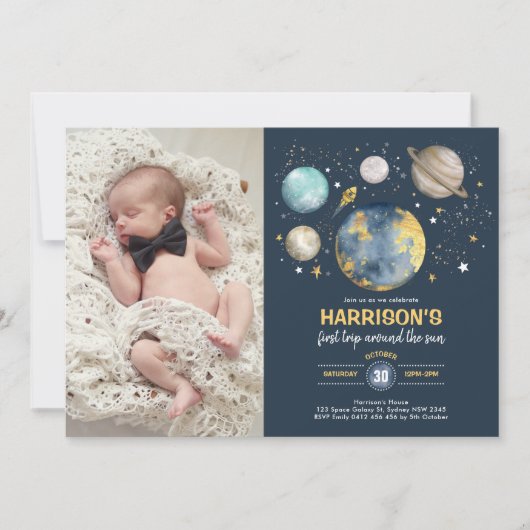 銀河系宇宙ムーンスターズ1stバースデーフォト 招待状 (正面)