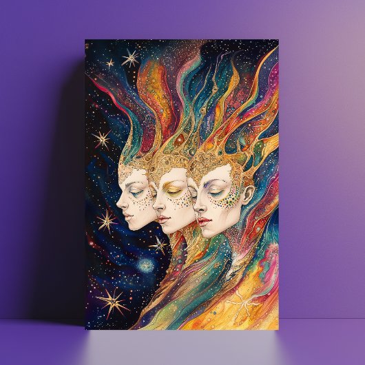 銀河系宇宙少女虹色光存在アート ポストカード