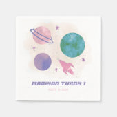 銀河系宇宙水彩惑星ガール1st誕生日 スタンダードカクテルナプキン (正面)