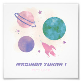 銀河系宇宙水彩惑星ガール1st誕生日 フォトプリント           