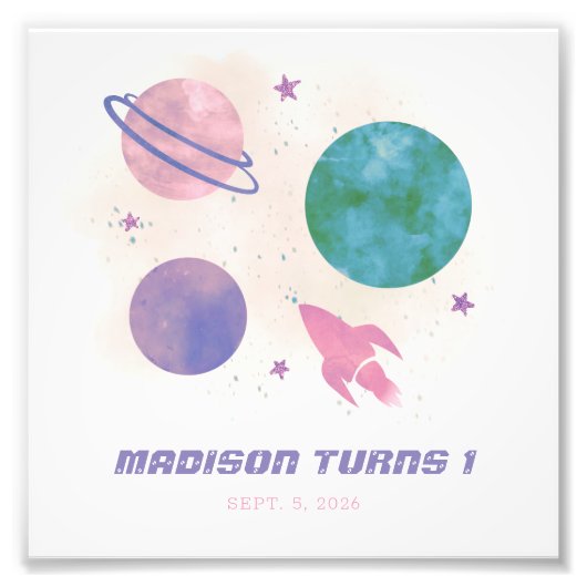 銀河系宇宙水彩惑星ガール1st誕生日 フォトプリント            (正面)