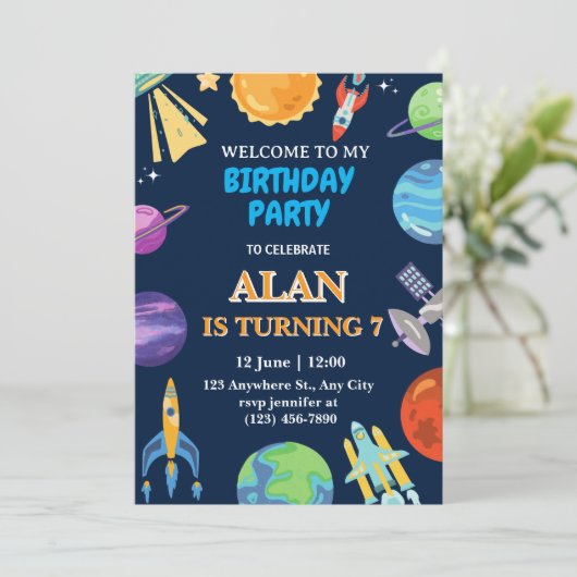 銀河系宇宙男の子の誕生日の招待 招待状 (スタンド正面)