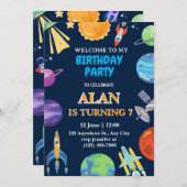 銀河系宇宙男の子の誕生日の招待 招待状 (正面/裏面)