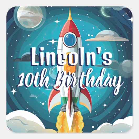 銀河系宇宙飛行士宇宙シャトルロケット誕生日 スクエアシール (正面)