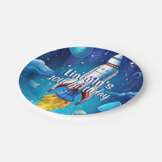 銀河系宇宙飛行士宇宙シャトルロケット誕生日 ペーパープレート (アングル)