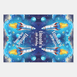 銀河系宇宙飛行士宇宙シャトルロケット誕生日 ラッピングペーパーシート