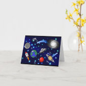 銀河系宇宙 – 惑星、星、彗星、ロケット カード (黄色い花)