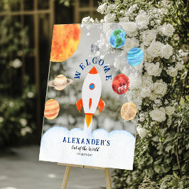 銀河系惑星と星宇宙ロケットウェルカム アクリルサイン