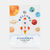 銀河系惑星と星宇宙ロケットウェルカム アクリルサイン (正面)