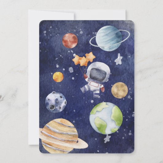 銀河系惑星パーソナライズ子供の誕生日パーティー 招待状 (裏面)