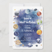 銀河系惑星パーソナライズ子供の誕生日パーティー 招待状 (正面)