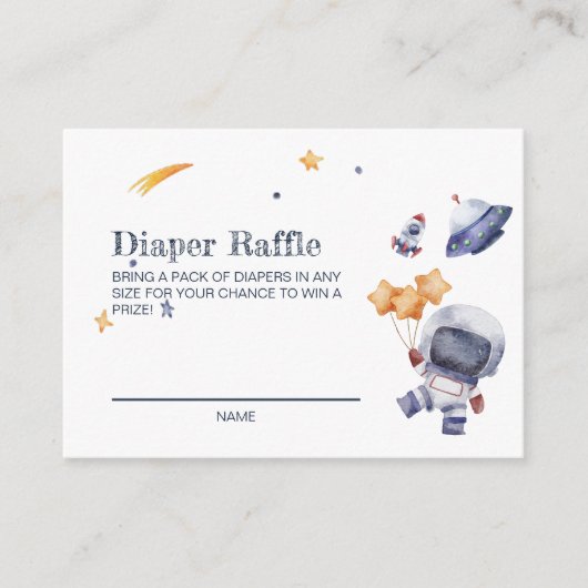 銀河系惑星ベイビーシャワーおむつラッフルゲームカード エンクロージャーカード (正面)