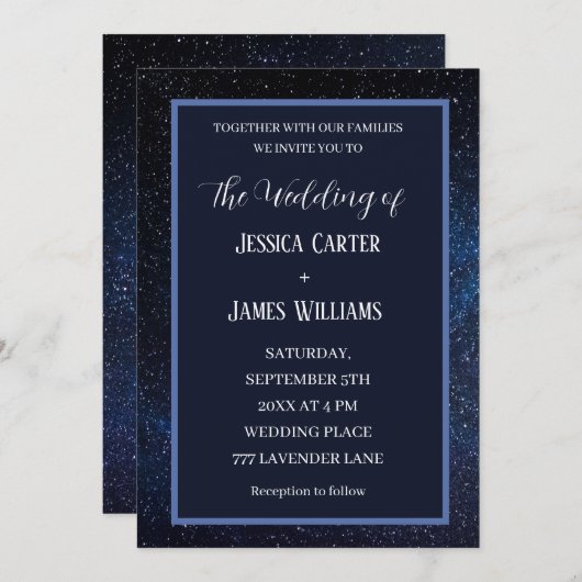 銀河系星空の夜の宇宙宇宙結婚の 招待状 (正面/裏面)