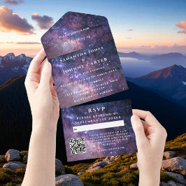 銀河系星空の夜の宇宙結婚の星雲 オールインワン招待状