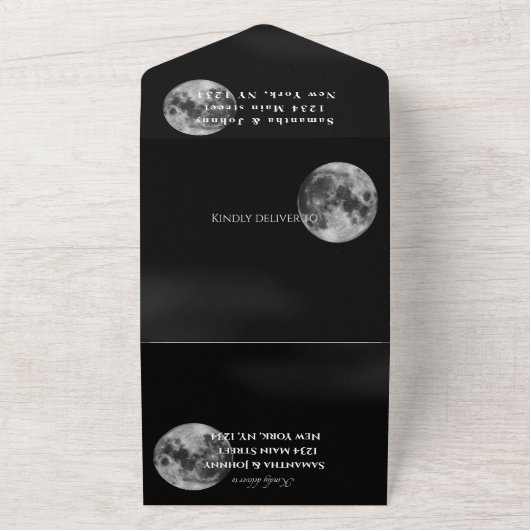 銀河系星空の夜の宇宙結婚写真の月 オールインワン招待状 (外側)