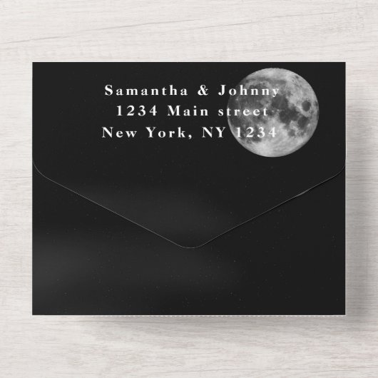 銀河系星空の夜の宇宙結婚写真の月 オールインワン招待状 (裏面)
