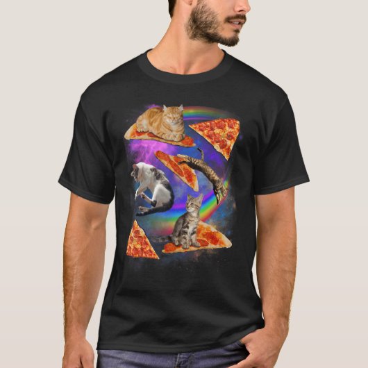 銀河系猫乗りピザに宇宙猫1 Tシャツ (正面)