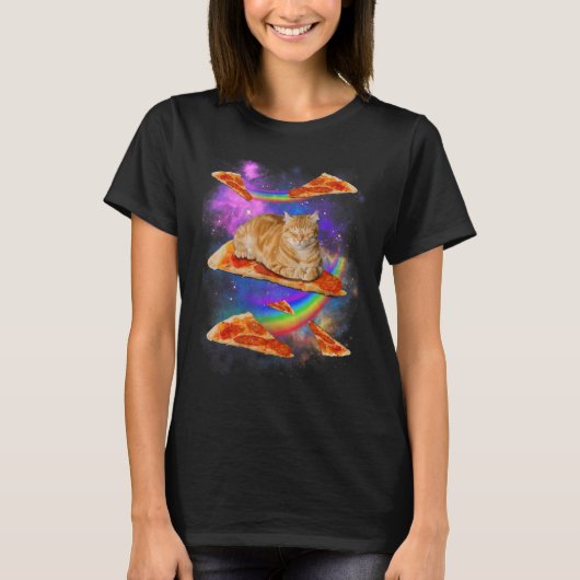 銀河系猫乗りピザの宇宙猫 Tシャツ (正面)
