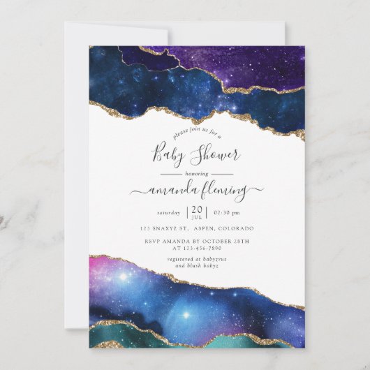 銀河系瑪瑙の石の赤ちゃんシャワー 招待状 (正面)