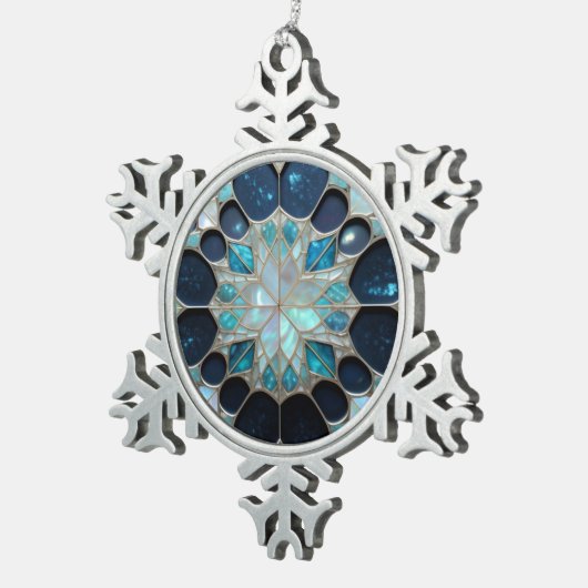 銀河系真珠の雪インスパイア粒青 スノーフレークピューターオーナメント (右)