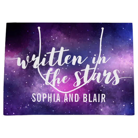 銀河系結婚の星に浮かぶパーソナライズされた ラージペーパーバッグ (正面)