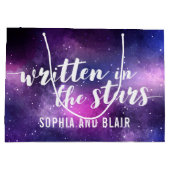 銀河系結婚の星に浮かぶパーソナライズされた ラージペーパーバッグ (裏面)