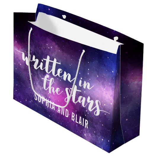 銀河系結婚の星に浮かぶパーソナライズされた ラージペーパーバッグ (正面アングル)
