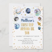 銀河系金ゴールドファーストのまわりにトリップザサン誕生日 招待状 (正面)