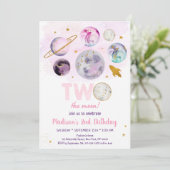 銀河系2ザムーンピンク金ゴールド宇宙誕生日 招待状 (スタンド正面)