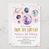 銀河系2ザムーンピンク金ゴールド宇宙誕生日 招待状 (正面)