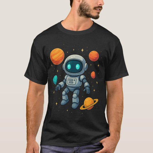 銀河系AIロボットエクスプローラー!未来的な宇宙テック Tシャツ (正面)