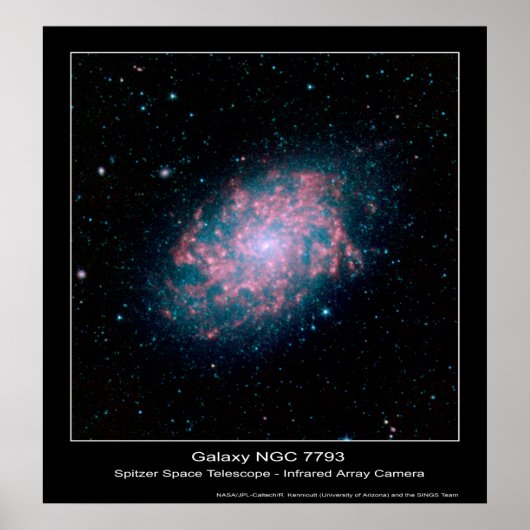 銀河系NGC 7793 – スピッツァー宇宙望遠鏡 – インフラ ポスター (正面)