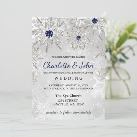 銀海軍のスノーフレーク冬の結婚式 招待状 (スタンド正面)