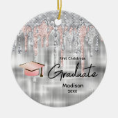 銀滴エレガント滴グリッターモノグラム卒業生 セラミックオーナメント (正面)
