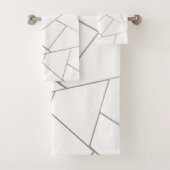 銀灰色の白い幾何学模様#1 (フェイク箔) バスタオルセット (インサイチュ)
