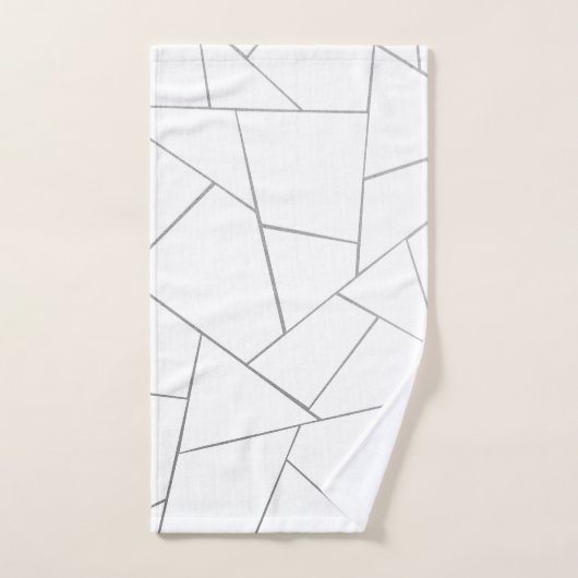 銀灰色の白い幾何学模様#1 (フェイク箔) バスタオルセット (ハンドタオル)