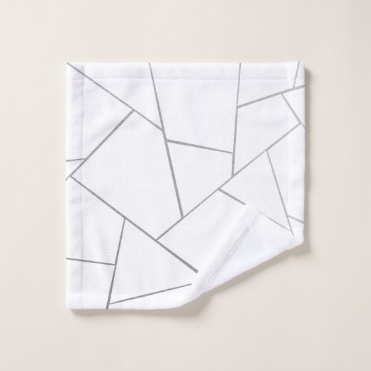 銀灰色の白い幾何学模様#1 (フェイク箔) バスタオルセット (ウォッシュタオル)
