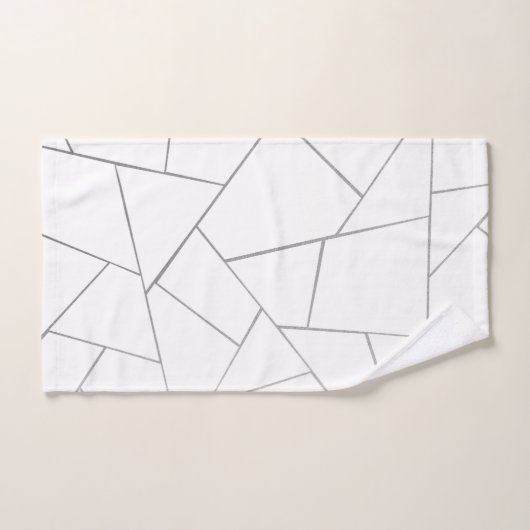 銀灰色の白い幾何学模様#1 (フェイク箔) バスタオルセット (ハンドタオル)