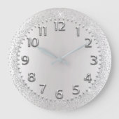 銀灰色の結晶グリッターアラビア数字 ラージ壁時計 (正面)