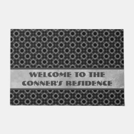 銀灰色の花パターン ドアマット